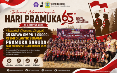 Mencetak Generasi Unggul: 35 Siswa SMPN 1 Grogol Resmi Dilantik Sebagai Pramuka Garuda pada Peringatan Hari Pramuka ke-65 Tahun